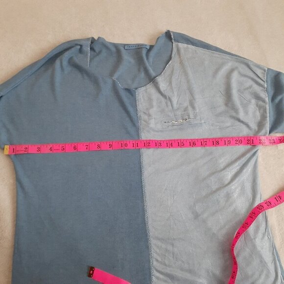 Tempo Paris Women's Large Blue Mixed Media Shirt - Picture 13 of 14